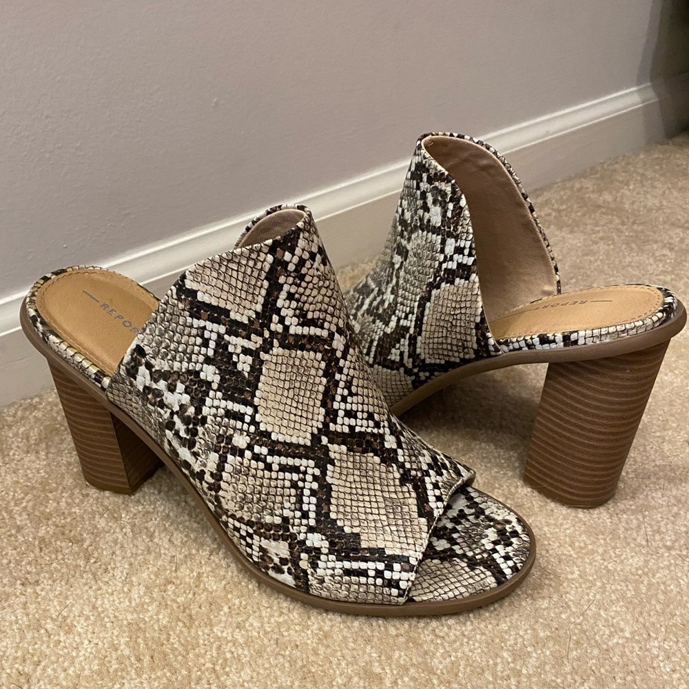 Snakeskin Print Slide On Heels - Barely Worn - image 1